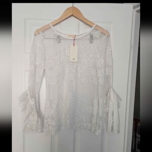 NWT Women's (Size Small) Beautiful Detailed Sheer White Lace Blouse